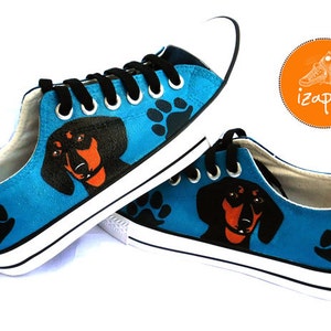 Dachshund Painted Sneakers, personalized dog canvas shoes, smooth haired, doxie, custom converse, dog shoes, low top trainers, pet portrait image 5
