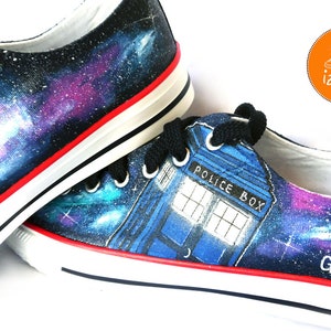 Galaxy Painted Personalized Sneakers, police box, doctor who, tardis trainers, canvas shoes, custom converse, stars planet shoes image 2