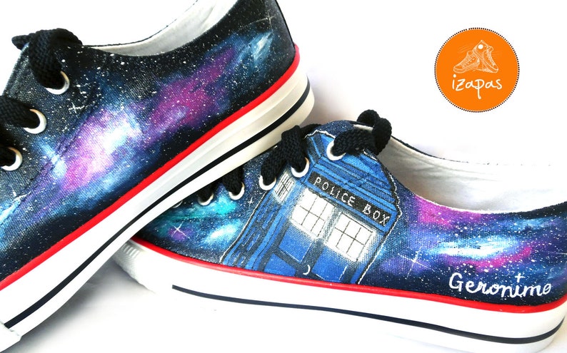 Galaxy Painted Personalized Sneakers, police box, doctor who, tardis trainers, canvas shoes, custom converse, stars planet shoes image 2