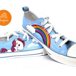 Unicorn rainbow shoes, personalized Painted Sneakers, canvas shoes, custom converse, unicorn sneakers, low tops, children adult trainers image 1