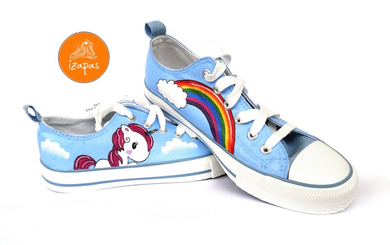 Unicorn rainbow shoes, personalized Painted Sneakers, canvas shoes, custom converse, unicorn sneakers, low tops, children adult trainers image 1