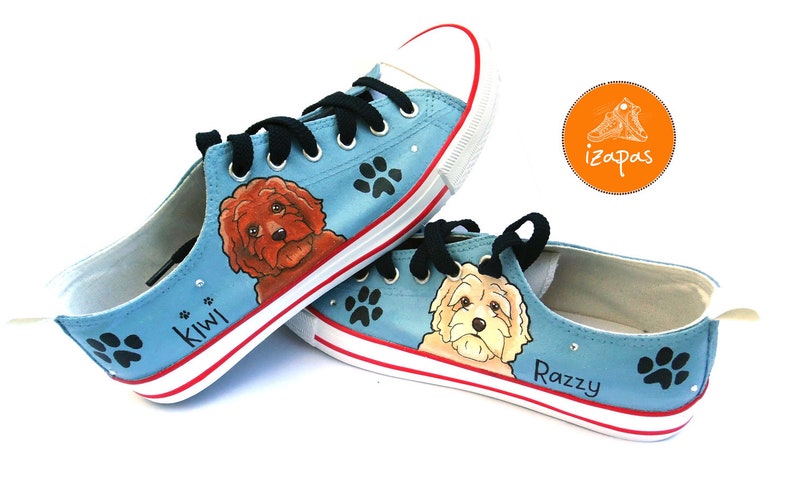 Goldendoodle Sneakers, gepersonaliseerde canvas hondenschoenen, Golden Doodle, aangepaste converse, hondenschoenen, lage trainers, huisdierportret afbeelding 5