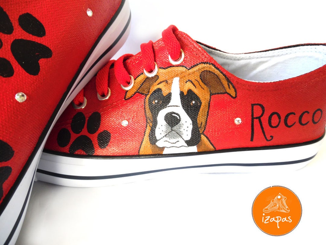 Boxer Painted Sneakers, Personalized Dog Canvas Shoes, Custom Converse