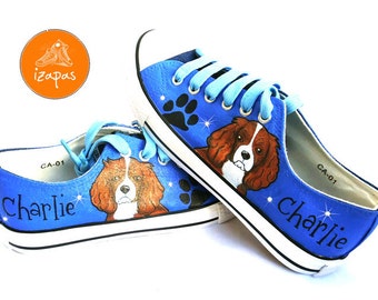 Cavalier Spaniel Painted Sneakers, personalized dog canvas shoes, King Charles, custom converse, dog shoes, low top trainers, pet portrait