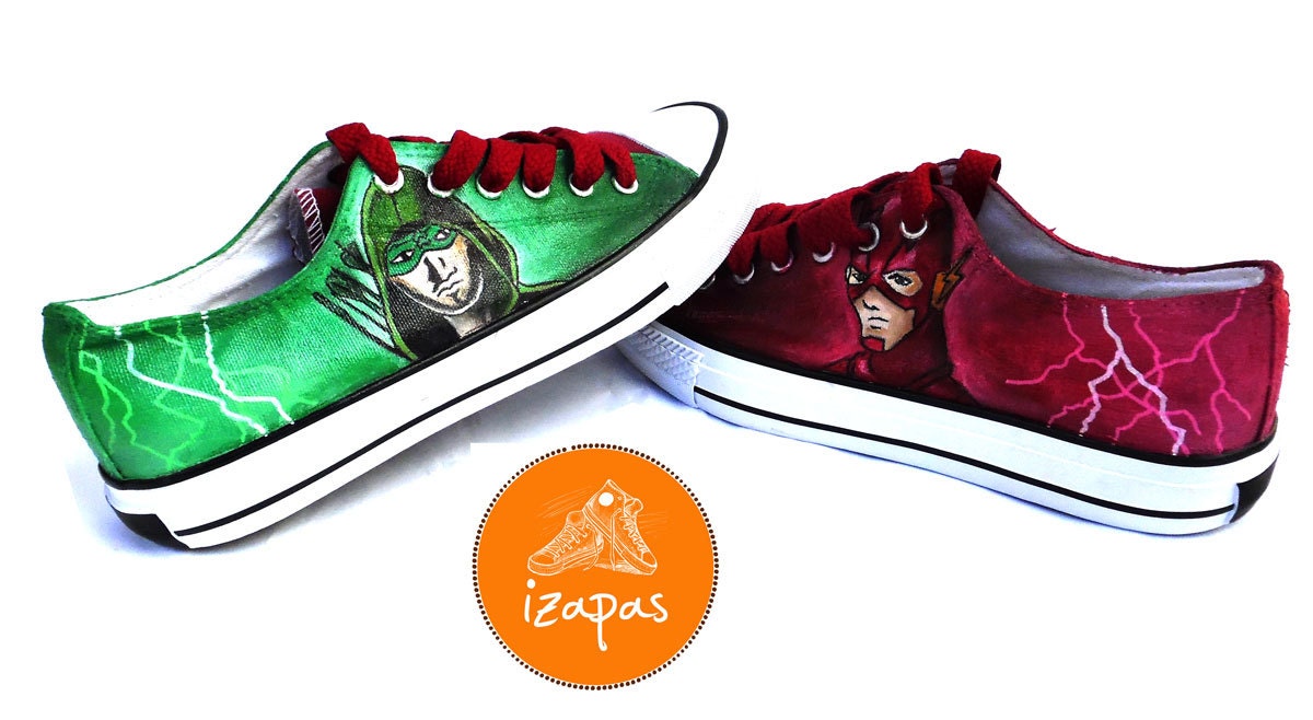 Flash and Arrow Painted Sneakers Superhero - Etsy