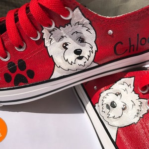 Westie Painted Sneakers, personalized dog canvas shoes, West highland Terrier, custom converse, dog shoes, low top trainers, pet portrait image 2