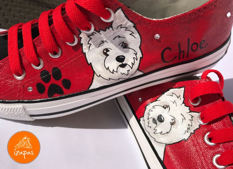 Westie Painted Sneakers, personalized dog canvas shoes, West highland Terrier, custom converse, dog shoes, low top trainers, pet portrait image 2