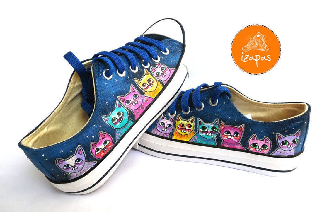 Colour Cat Painted Sneakers Cat Canvas Shoes Custom Etsy