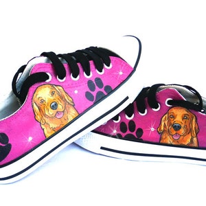 Golden Retriever Painted Sneakers, personalisierte Hundesegeltuchschuhe, Custom Converse, Hundeschuhe, Low Top Turnschuhe, Haustierporträt Bild 4