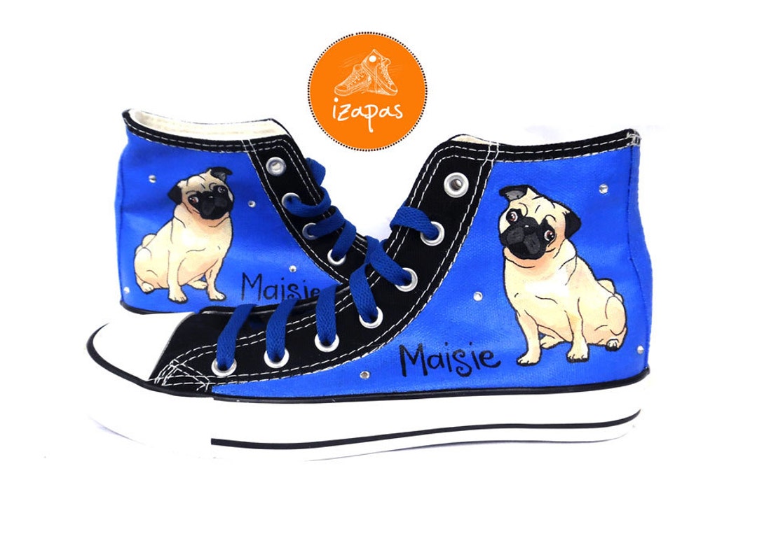Pug Painted Sneakers, Personalized Dog Canvas Shoes, Custom Converse