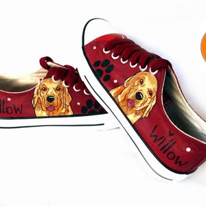 Golden Retriever Painted Sneakers, personalisierte Hundesegeltuchschuhe, Custom Converse, Hundeschuhe, Low Top Turnschuhe, Haustierporträt Bild 1