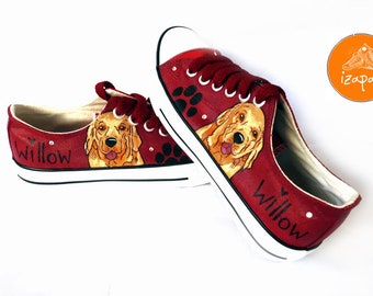 Golden Retriever Painted Sneakers, personalized dog canvas shoes, custom converse, dog shoes, low top trainers, pet portrait