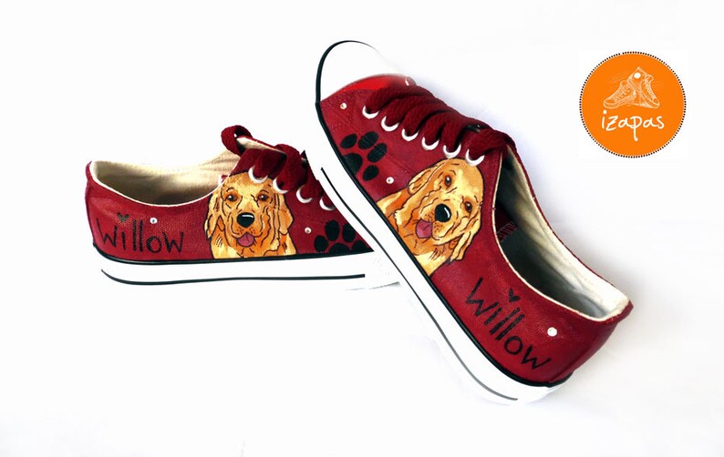 Golden Retriever Painted Sneakers, personalisierte Hundesegeltuchschuhe, Custom Converse, Hundeschuhe, Low Top Turnschuhe, Haustierporträt Bild 1