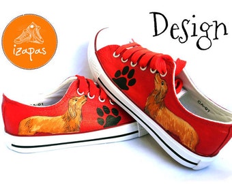 Dachshund Painted Sneakers, personalized dog canvas shoes, Long hair, Wire hair, custom converse, dog shoes, low top trainers, pet portrait