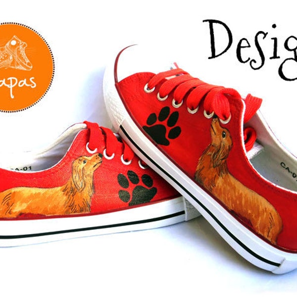 Dachshund Painted Sneakers, personalized dog canvas shoes, Long hair, Wire hair, custom converse, dog shoes, low top trainers, pet portrait