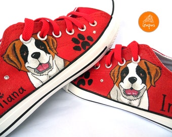 St Bernard Painted Sneakers, personalized dog canvas shoes, Saint Bernard, custom converse, dog shoes, low top trainers, pet portrait