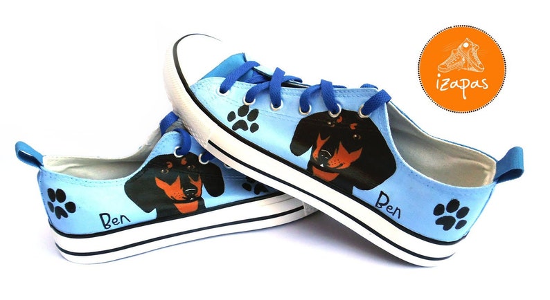 Dachshund Painted Sneakers, personalized dog canvas shoes, smooth haired, doxie, custom converse, dog shoes, low top trainers, pet portrait image 3