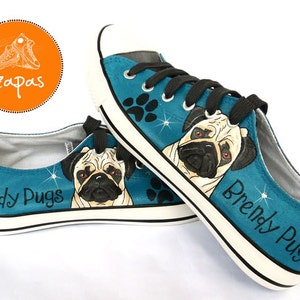 Pug Painted Sneakers, personalized dog canvas shoes, custom converse, dog shoes, low top trainers, pet portrait image 4