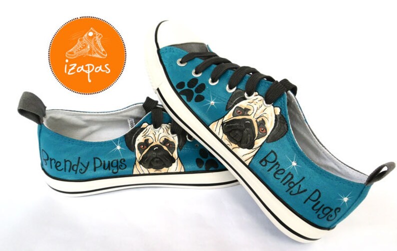 Pug Painted Sneakers, personalized dog canvas shoes, custom converse, dog shoes, low top trainers, pet portrait image 4