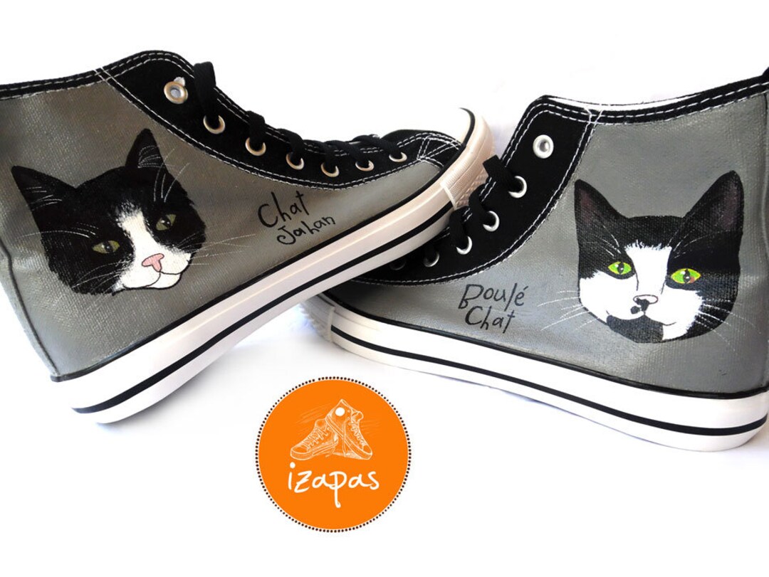 Personalized Cat Painted Sneakers Cat Canvas Shoes Custom Etsy UK