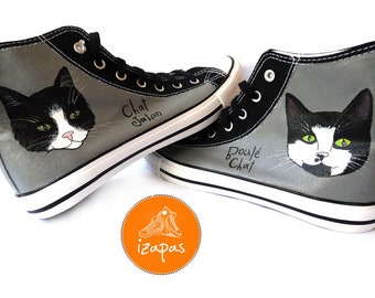 Personalized Cat Painted Sneakers, cat canvas shoes, custom converse, cat boots, high top trainers, pet portrait