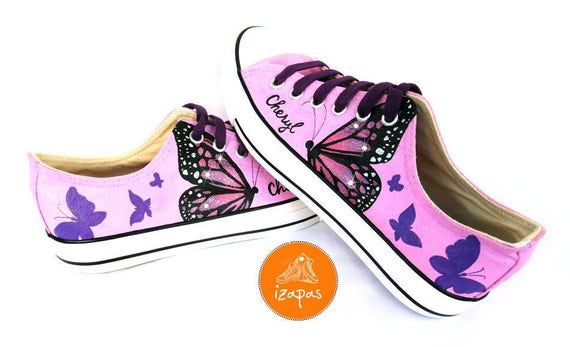 Butterfly personalized Painted Sneakers, canvas shoes, custom converse, butterfly shoes, pink low tops, children adult trainers Butterfly personalized Painted Sneakers, canvas shoes, custom converse, butterfly shoes, pink low tops, children adult trainers
