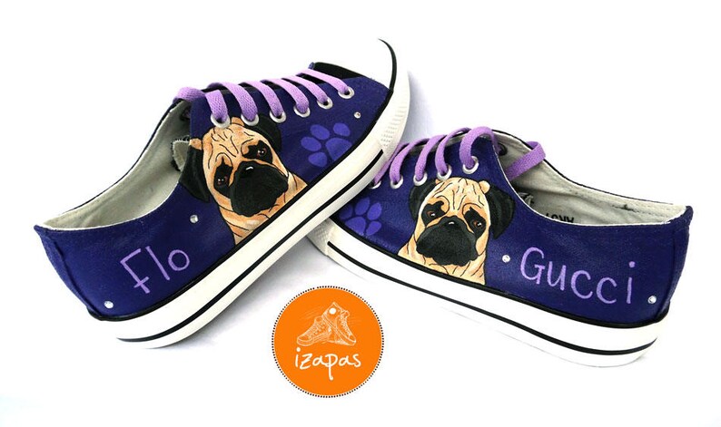 Pug Painted Sneakers, personalized dog canvas shoes, custom converse, dog shoes, low top trainers, pet portrait image 3