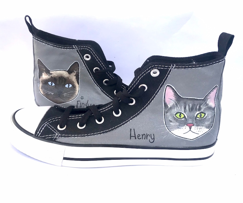 Personalized Cat Painted Sneakers Cat Canvas Shoes Custom Etsy UK