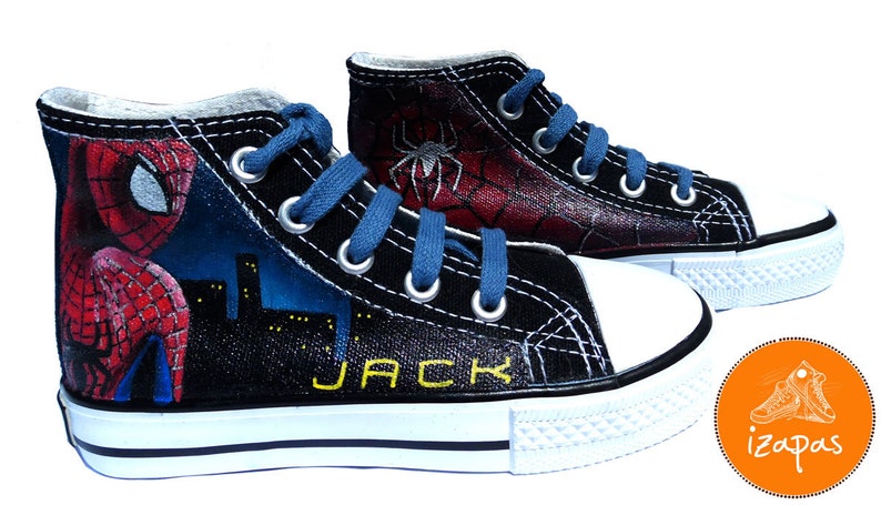 Painted Personalized Sneakers, superhero canvas shoes, custom converse, superhero boots, high top, children & adult trainers image 2