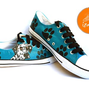 Dalmatian Painted Sneakers, personalized dog canvas shoes, custom converse, dog shoes, low top trainers, pet portrait zdjęcie 2
