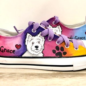 Westie Painted Sneakers, personalized dog canvas shoes, West highland Terrier, custom converse, dog shoes, low top trainers, pet portrait image 5