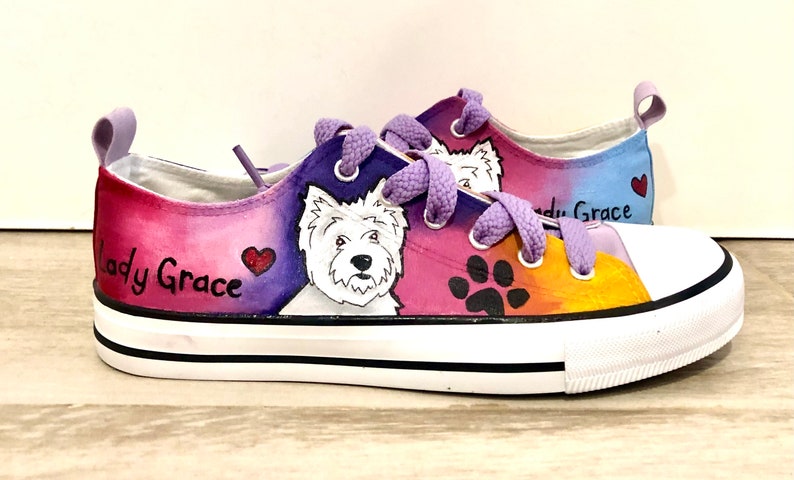 Westie Painted Sneakers, personalized dog canvas shoes, West highland Terrier, custom converse, dog shoes, low top trainers, pet portrait image 5