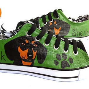 Dachshund Painted Sneakers, personalized dog canvas shoes, smooth haired, doxie, custom converse, dog shoes, low top trainers, pet portrait image 4