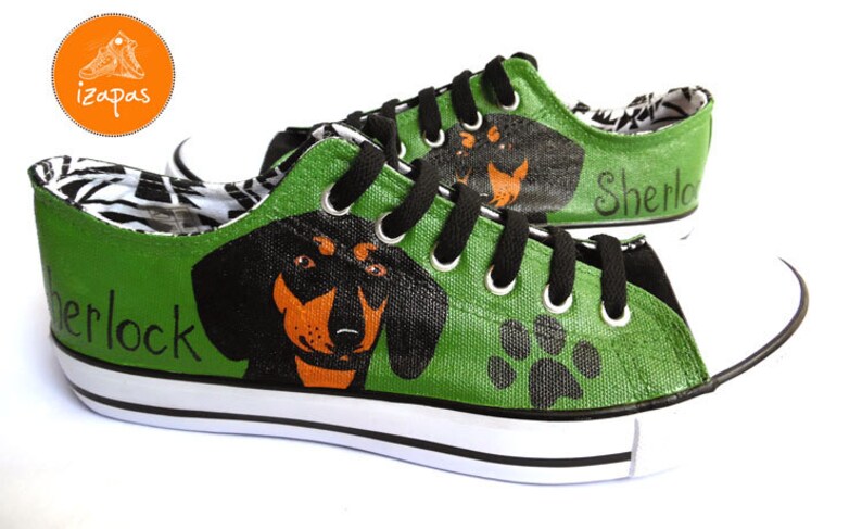 Dachshund Painted Sneakers, personalized dog canvas shoes, smooth haired, doxie, custom converse, dog shoes, low top trainers, pet portrait image 4