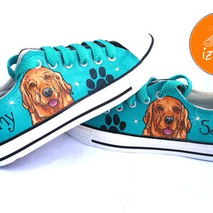 Golden Retriever Painted Sneakers, personalisierte Hundesegeltuchschuhe, Custom Converse, Hundeschuhe, Low Top Turnschuhe, Haustierporträt Bild 2