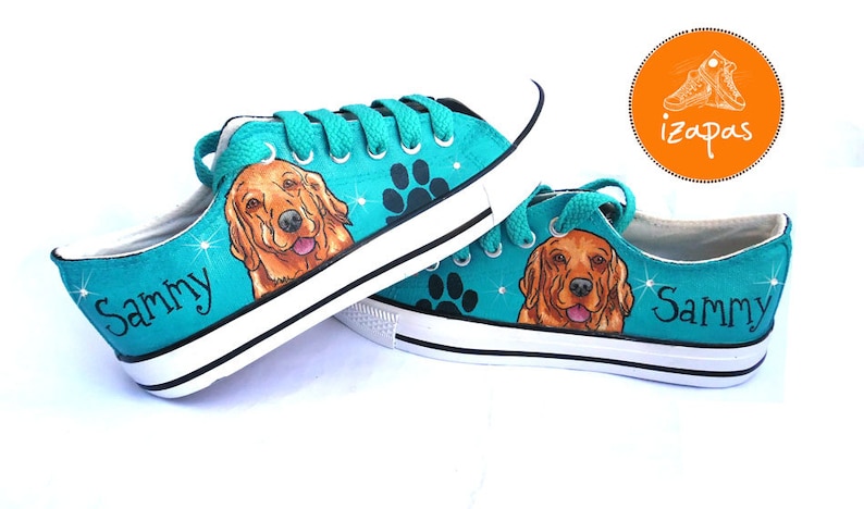 Golden Retriever Painted Sneakers, personalized dog canvas shoes, custom converse, dog shoes, low top trainers, pet portrait image 2