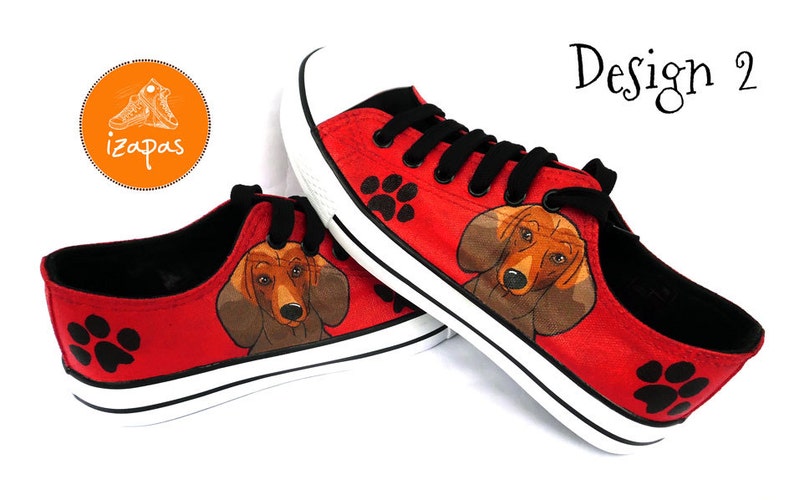 Dachshund Painted Sneakers, personalized dog canvas shoes, smooth haired, doxie, custom converse, dog shoes, low top trainers, pet portrait image 2