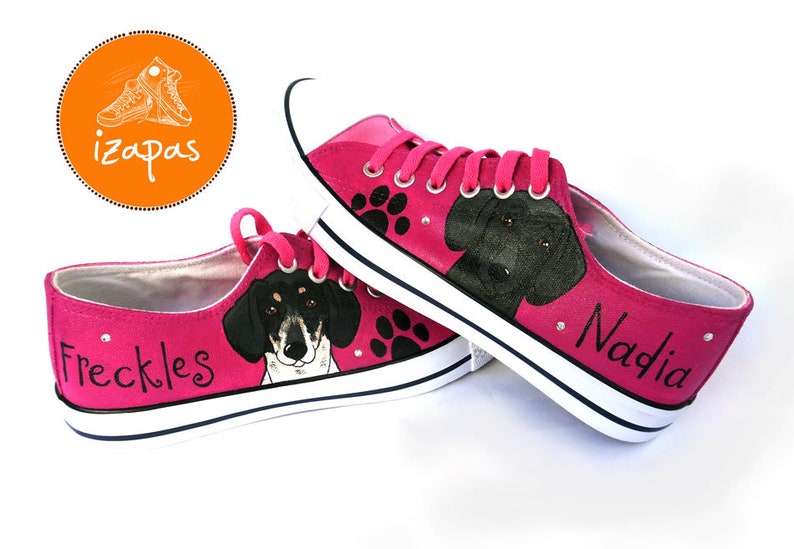 Dachshund Painted Sneakers, personalized dog canvas shoes, smooth haired, doxie, custom converse, dog shoes, low top trainers, pet portrait image 6