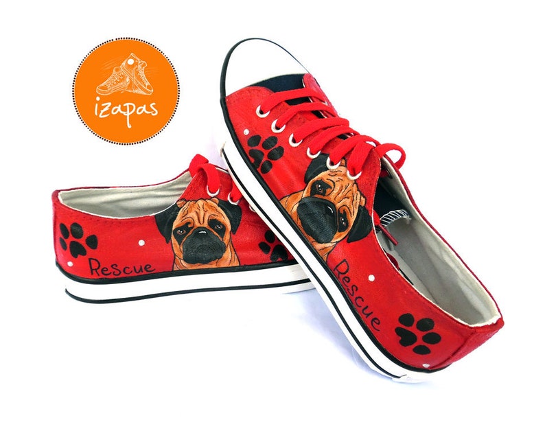 Pug Painted Sneakers, personalized dog canvas shoes, custom converse, dog shoes, low top trainers, pet portrait image 5