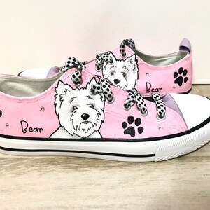 Westie Painted Sneakers, personalized dog canvas shoes, West highland Terrier, custom converse, dog shoes, low top trainers, pet portrait image 3