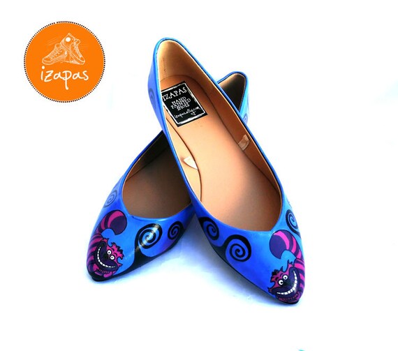 Items similar to Cheshire Cat Hand Painted Flat Ballerina shoes on Etsy