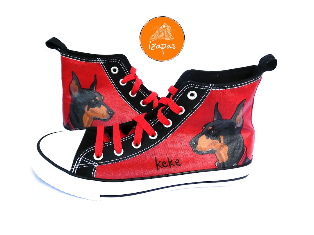 Dobermann Painted Sneakers, Personalized Dog Canvas Shoes, Doberman