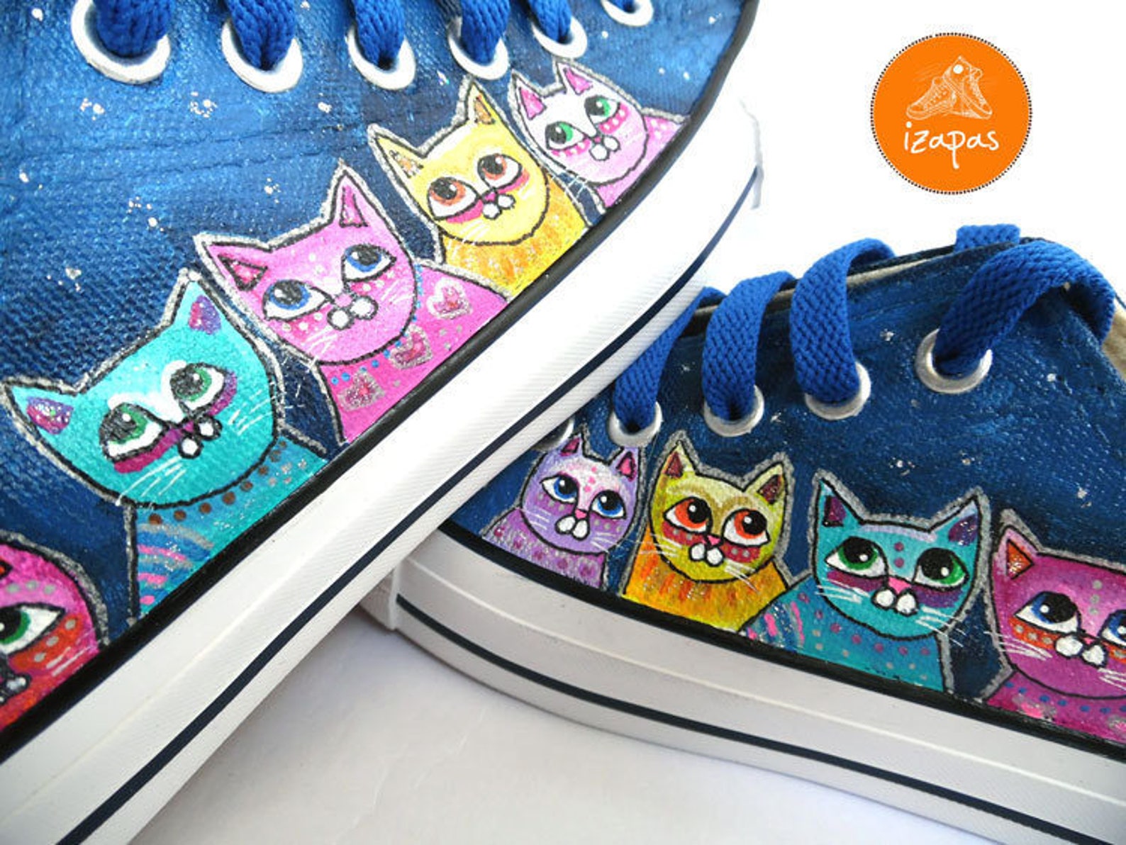Colour Cat Painted Sneakers Cat Canvas Shoes Custom Etsy