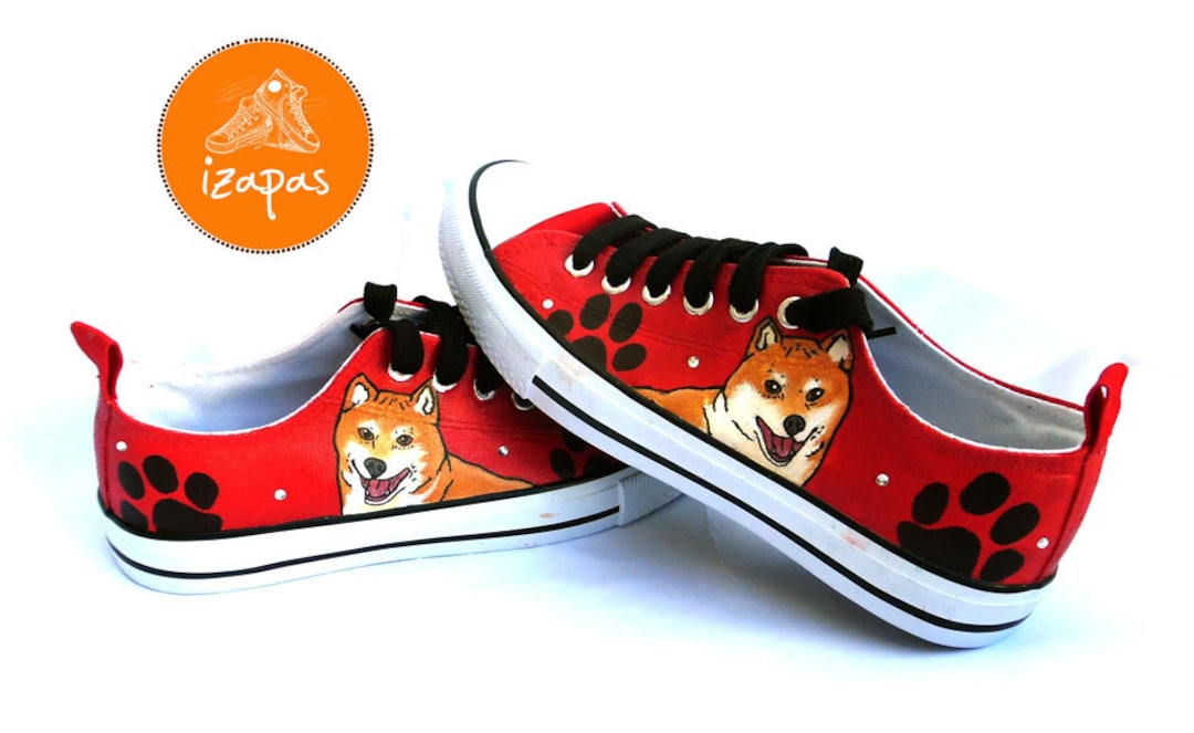 Shiba Inu Painted Sneakers, Personalized Dog Canvas Shoes, Shiba Inu, Custom Converse, Dog Shoes