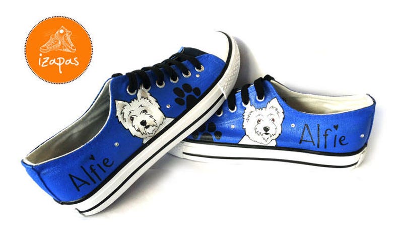 Westie Painted Sneakers, personalized dog canvas shoes, West highland Terrier, custom converse, dog shoes, low top trainers, pet portrait image 4
