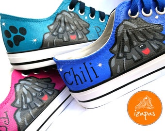 Puli Painted Sneakers, personalized dog canvas shoes, Hungarian Puli, custom converse, dog shoes, low top trainers, pet portrait