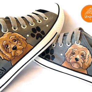 Goldendoodle Sneakers, gepersonaliseerde canvas hondenschoenen, Golden Doodle, aangepaste converse, hondenschoenen, lage trainers, huisdierportret afbeelding 1