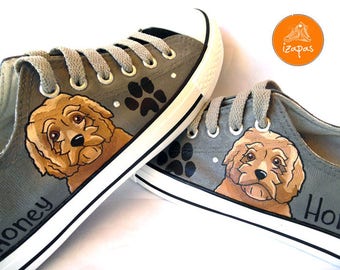 Goldendoodle Sneakers, scarpe in tela per cani personalizzate, Golden Doodle, converse personalizzate, scarpe da cane, scarpe da ginnastica basse, ritratto di animali domestici