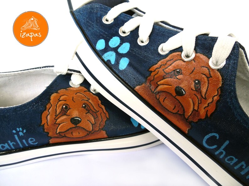 Goldendoodle Sneakers, gepersonaliseerde canvas hondenschoenen, Golden Doodle, aangepaste converse, hondenschoenen, lage trainers, huisdierportret afbeelding 6