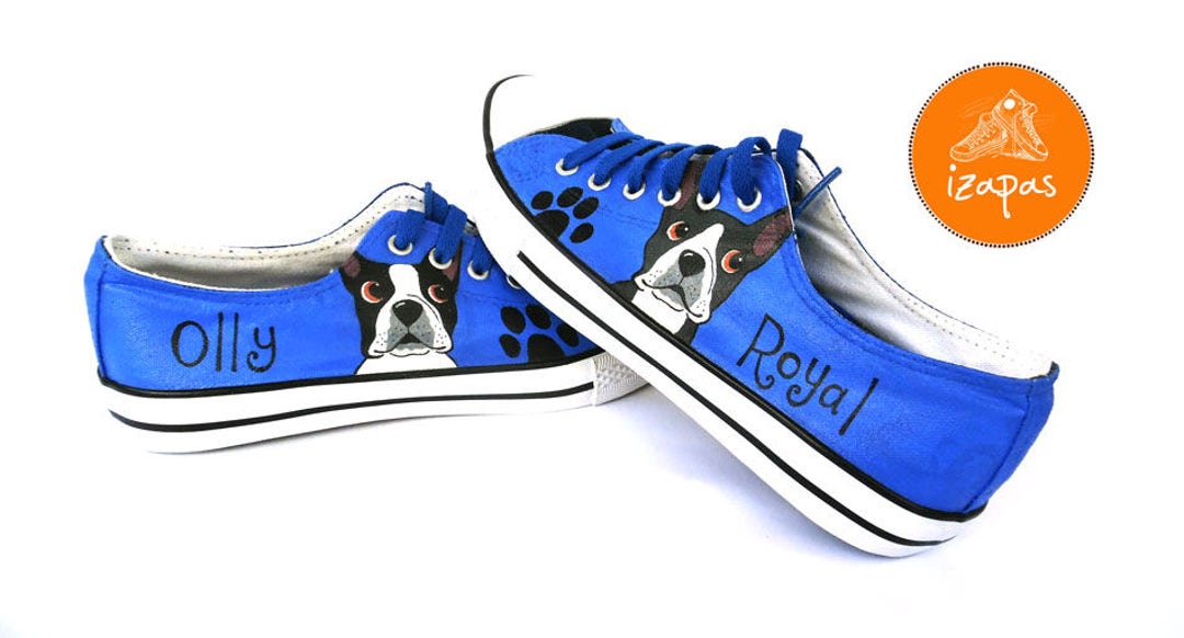 Boston Terrier Painted Sneakers, Personalized Dog Canvas Shoes, Boston